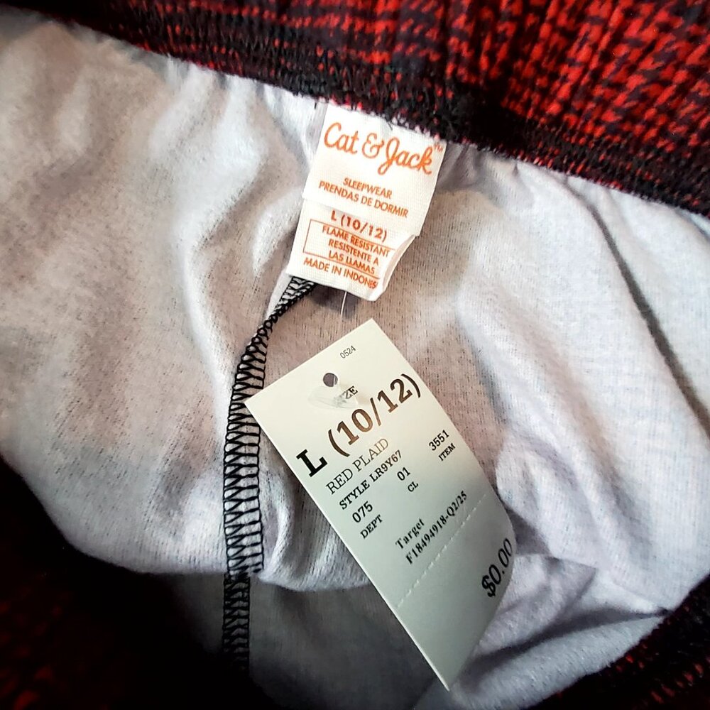 Cat & Jack Red Plaid Sleepwear Pants Size L 10/12 Recycled Polyester Youth - Picture 14 of 16